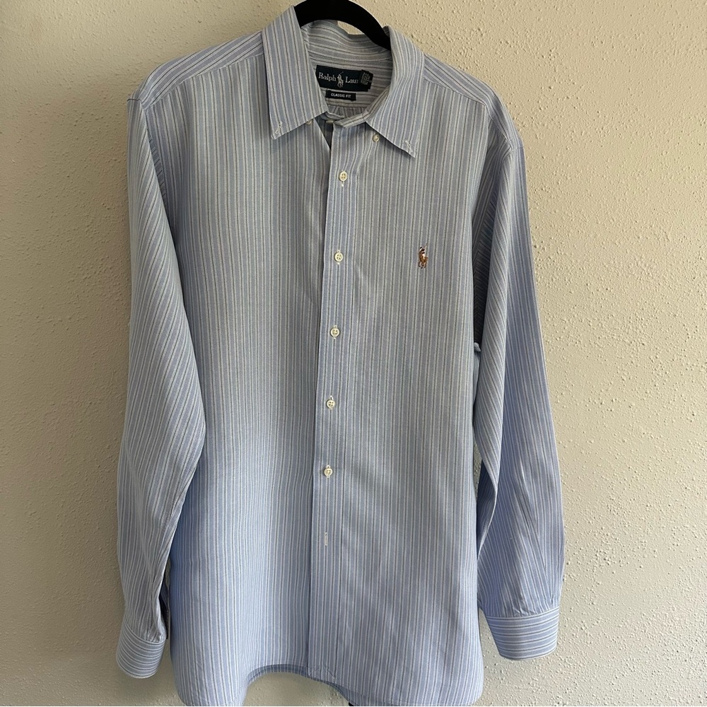 Ralph Lauren Classic Fit Men's Blue Striped Shirt size Large
